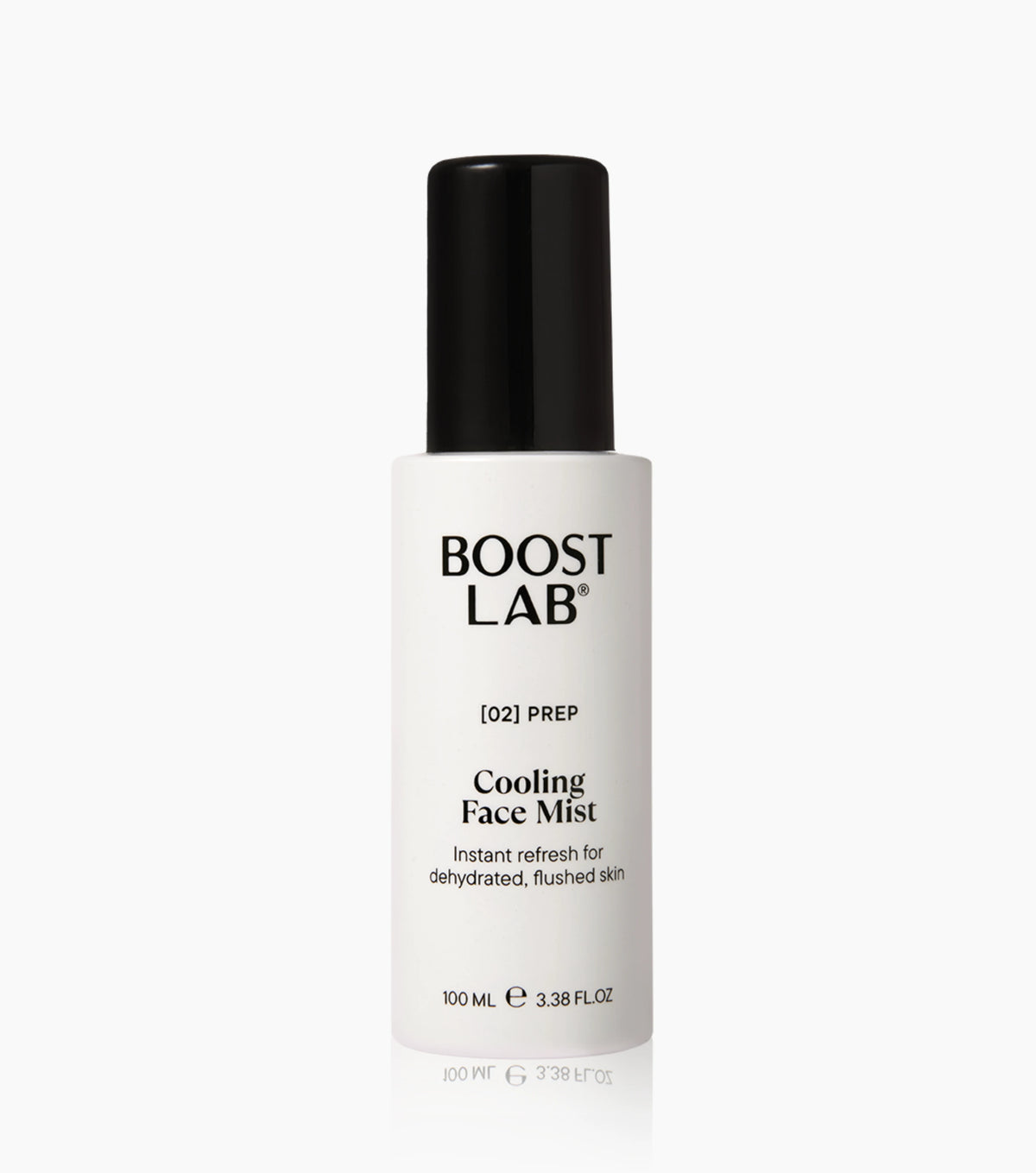 Boost Lab Cooling Face Mist, a hydrating face mist spray in a white bottle with a black cap