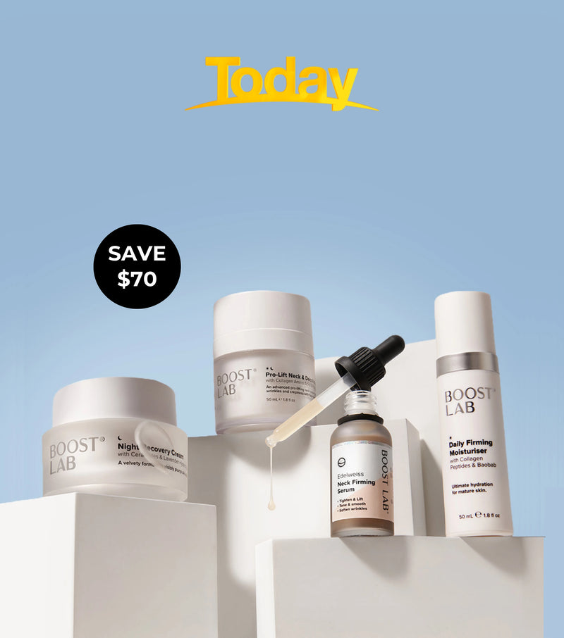 The products in the bundle arranged on white geometric pedestals against a light blue background, with a yellow 'Today' banner and a black 'SAVE $70' badge. 